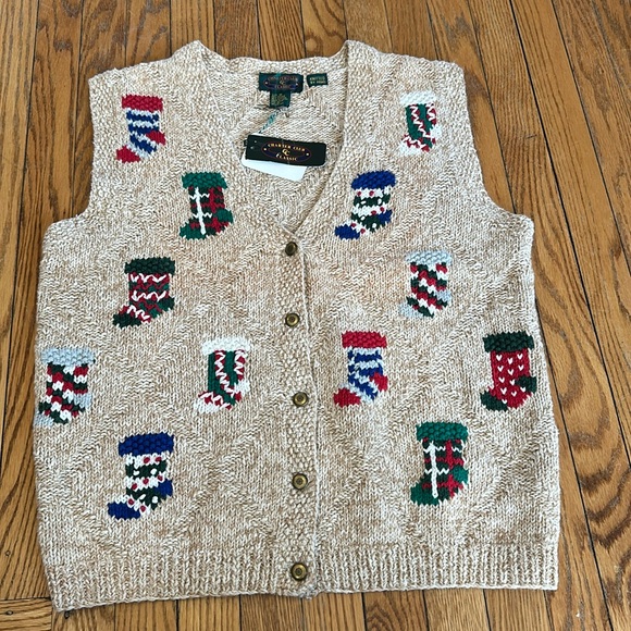 DEADSTOCK Charter Club Vintage Handknit Ugly Christmas Cardigan Sweater Vest - Picture 1 of 6